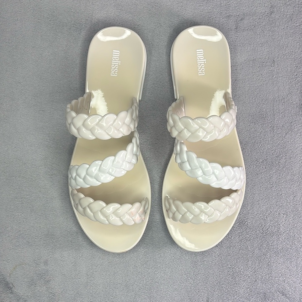 Melissa Cream Braided Strap Sandals Chic Minimal Slide Vegan Luxe 9